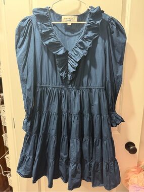 Jessakae x The Food Nanny Navy Ruffle Puff Sleeve Tiered Dress 1X